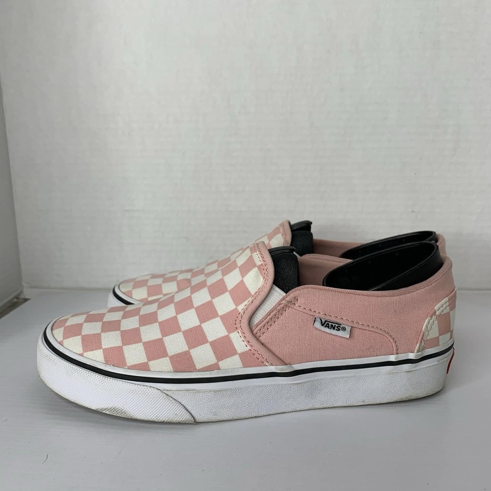 Vans Classic Slip-On Checkerboard Pink White Shoes Women's 7.5